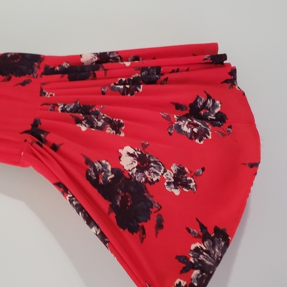 Free People Flutterby Dress 0 Red Floral Halter Fit And Flare Pockets Raw Hem - Picture 3 of 16